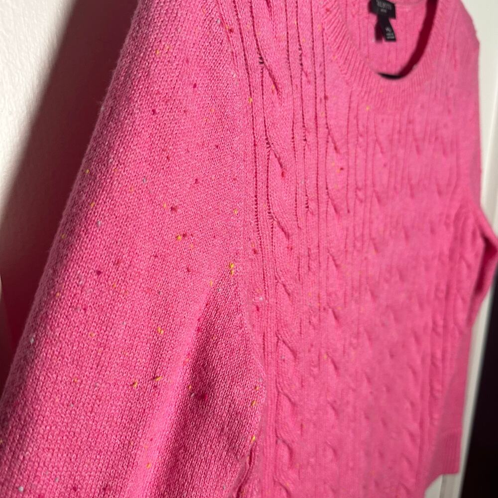 Talbots Womens Pink Confetti Cable Knit Button Sleeve Sweater Size Medium Petite - Picture 4 of 8